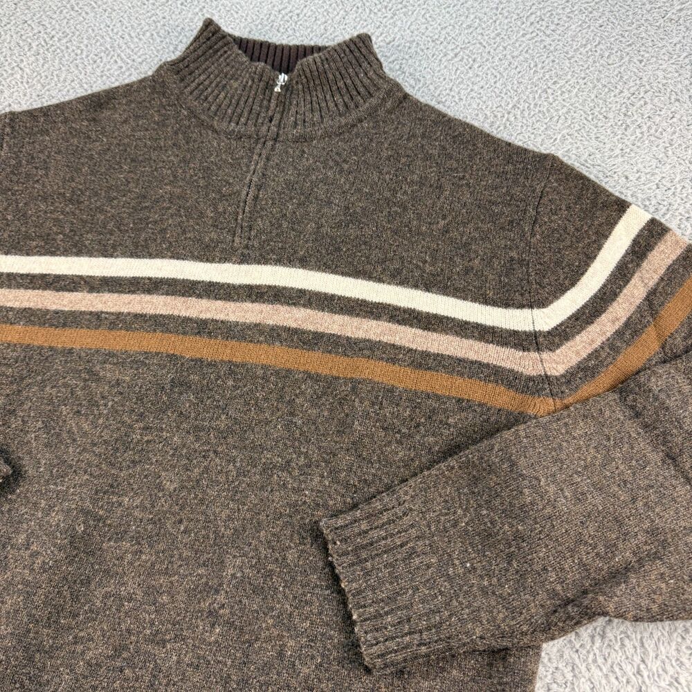 VTG Y2K GAP Sweater Mens Large Brown Stripes 1/4 Zip Lambswool Preppy Norm 90s